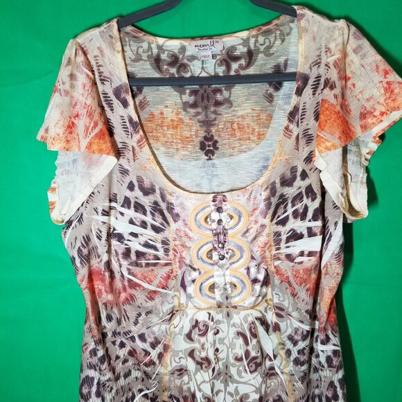 Oneworld Womens Tunic Blouse Size 2X Floral Embroidered Studs Short Sleeve Boho - Picture 1 of 9